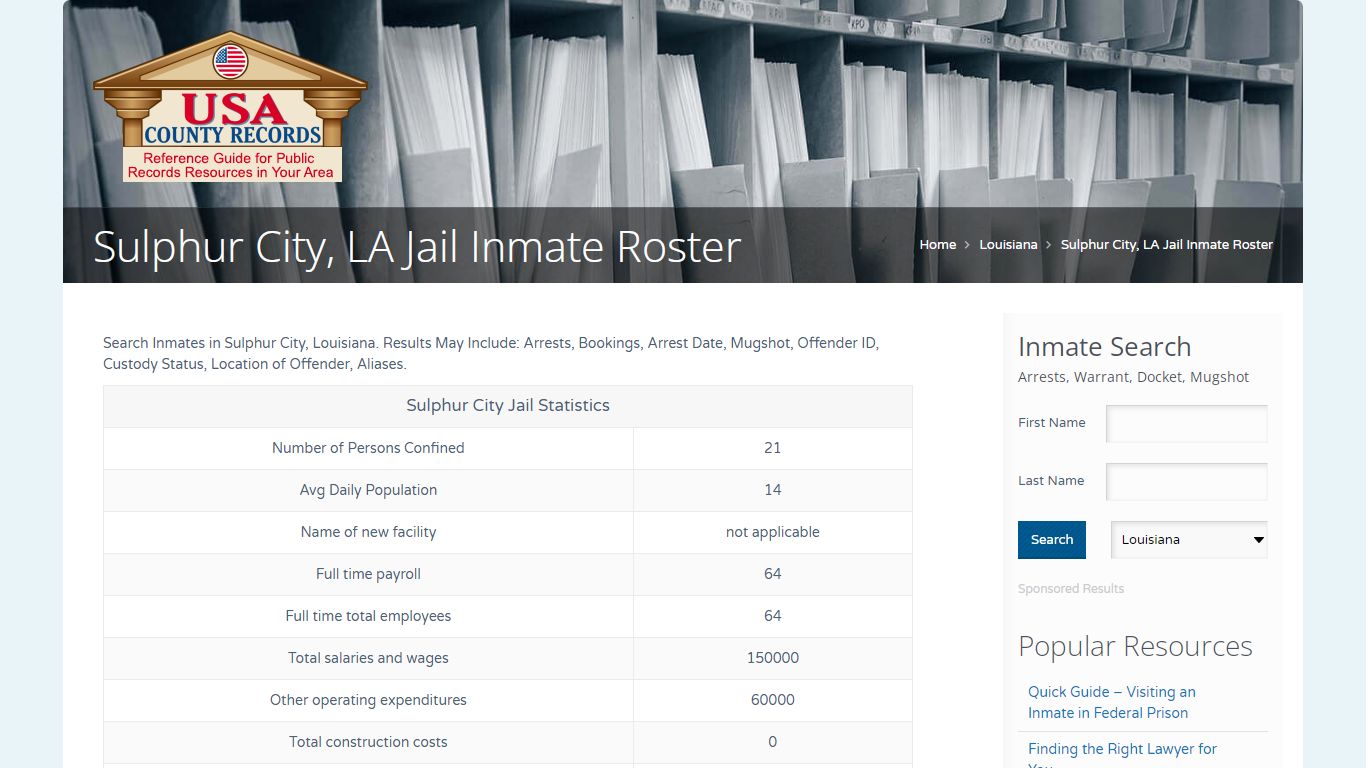 Sulphur City, LA Jail Inmate Roster | Name Search